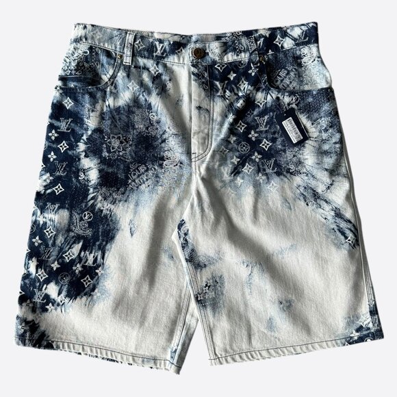 Louis Vuitton Blue Bleached Bandana Monogram Denim Shorts - Picture 1 of 8